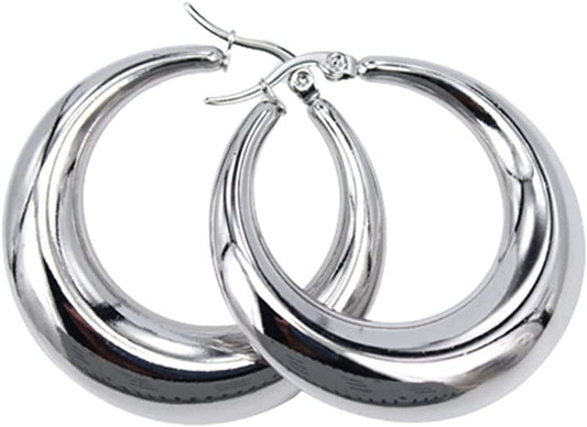Moon round Creole Hoop Earrings for Women 925 Sterling Silver Statement Fine Jewelry Female Gifts Fashion Apparel & Accessories > Jewelry > Earrings Generic   