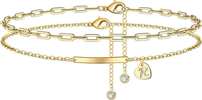 IEFWELL Heart Initial Ankle Bracelets for Women, 14K Gold Filled Gold Anklets for Women Handmade Layered Ankle Bracelets for Women Ankle Bracelets Gold Jewelry Apparel & Accessories > Jewelry > Anklets IEFWELL   