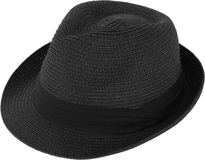 Simplicity Fedora for Men Women Unisex Men'S Women'S Classic Manhattan Structured Gangster Trilby Fedora Hat Apparel & Accessories > Clothing Accessories > Hats Simplicity Black Packable Large-X-Large 