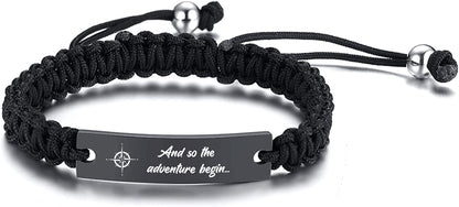 VNOX Personalized Inspirational Bracelet for Women Men - Engarved Handmade Rope Adjustable Bracelet Encouragement Motivational Gift Apparel & Accessories > Jewelry > Bracelets VNOX Jewelry Black and so the adventure begin... 