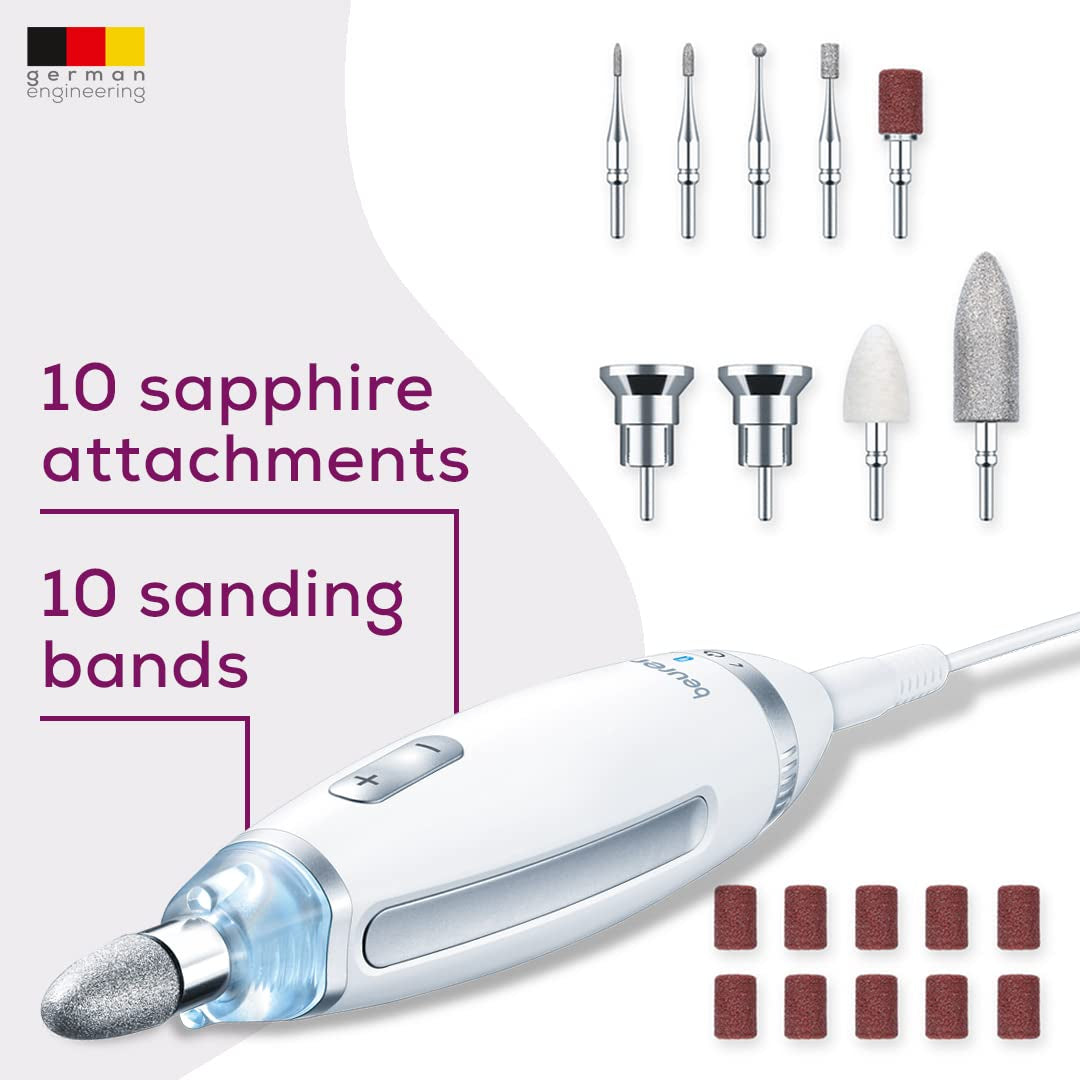 Beurer MP62 Professional Nail Drill Kit, Portable Electric File Machine with 10 Attachments & 10 Sanding Bands, Efile Dremel for Acrylic Gel Manicure and Pedicure, LED Light, with Storage Case Health & Beauty > Personal Care > Foot Care Beurer   