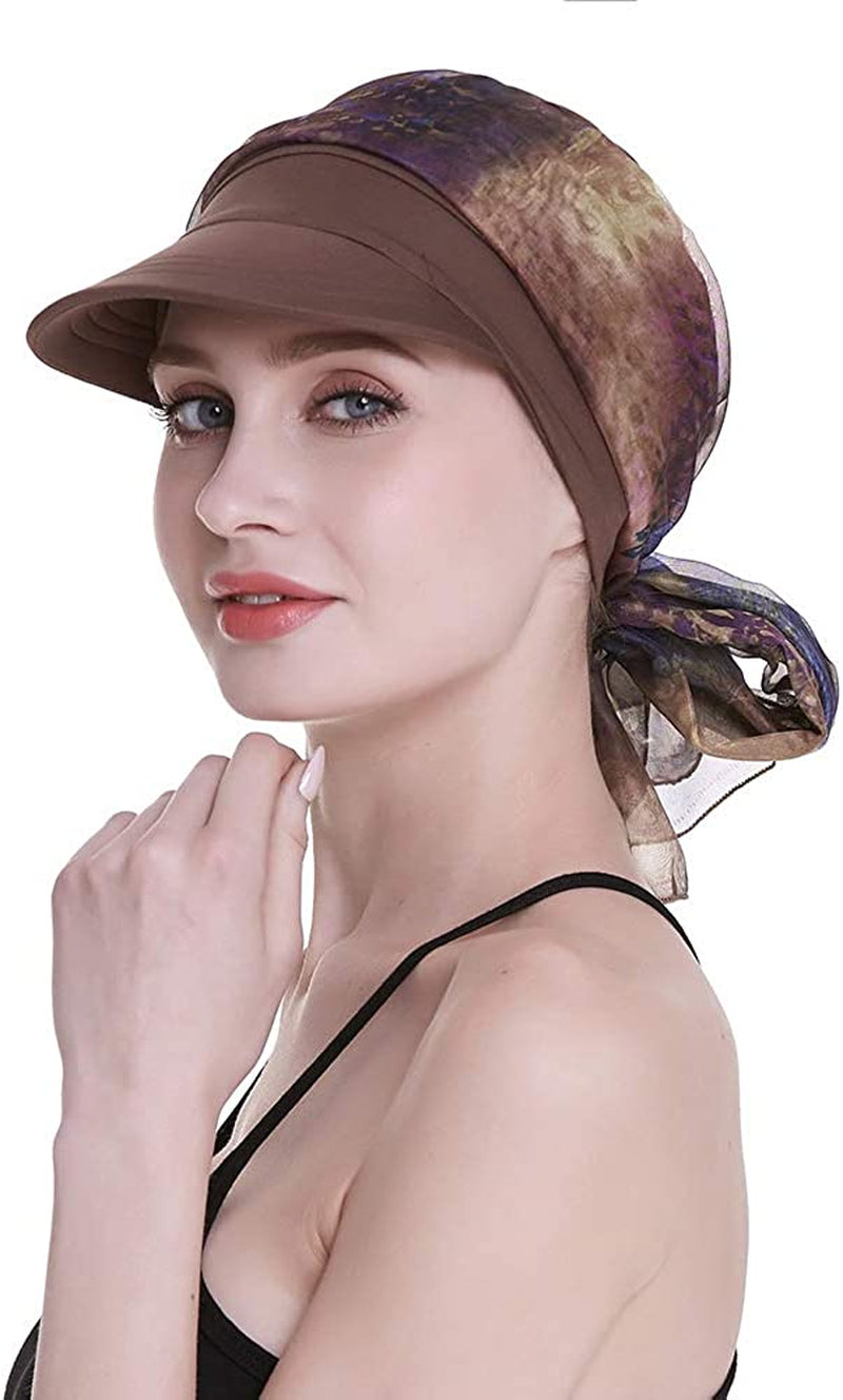 Newsboy Cap for Women Chemo Headwear with Scarfs Gifts Hair Loss Available All Year Apparel & Accessories > Clothing Accessories > Bandanas & Headties FocusCare Brown  