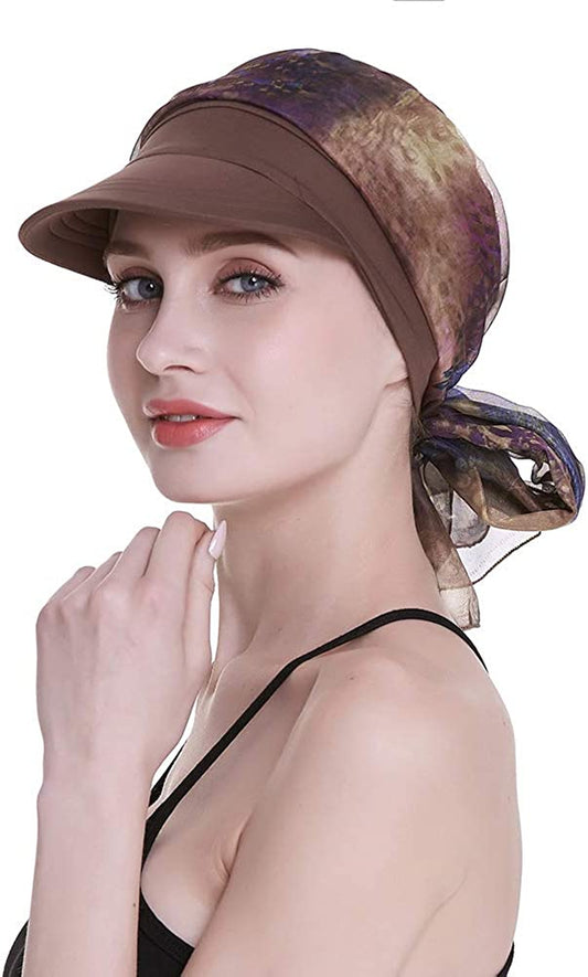 Newsboy Cap for Women Chemo Headwear with Scarfs Gifts Hair Loss Available All Year Apparel & Accessories > Clothing Accessories > Bandanas & Headties FocusCare Brown  