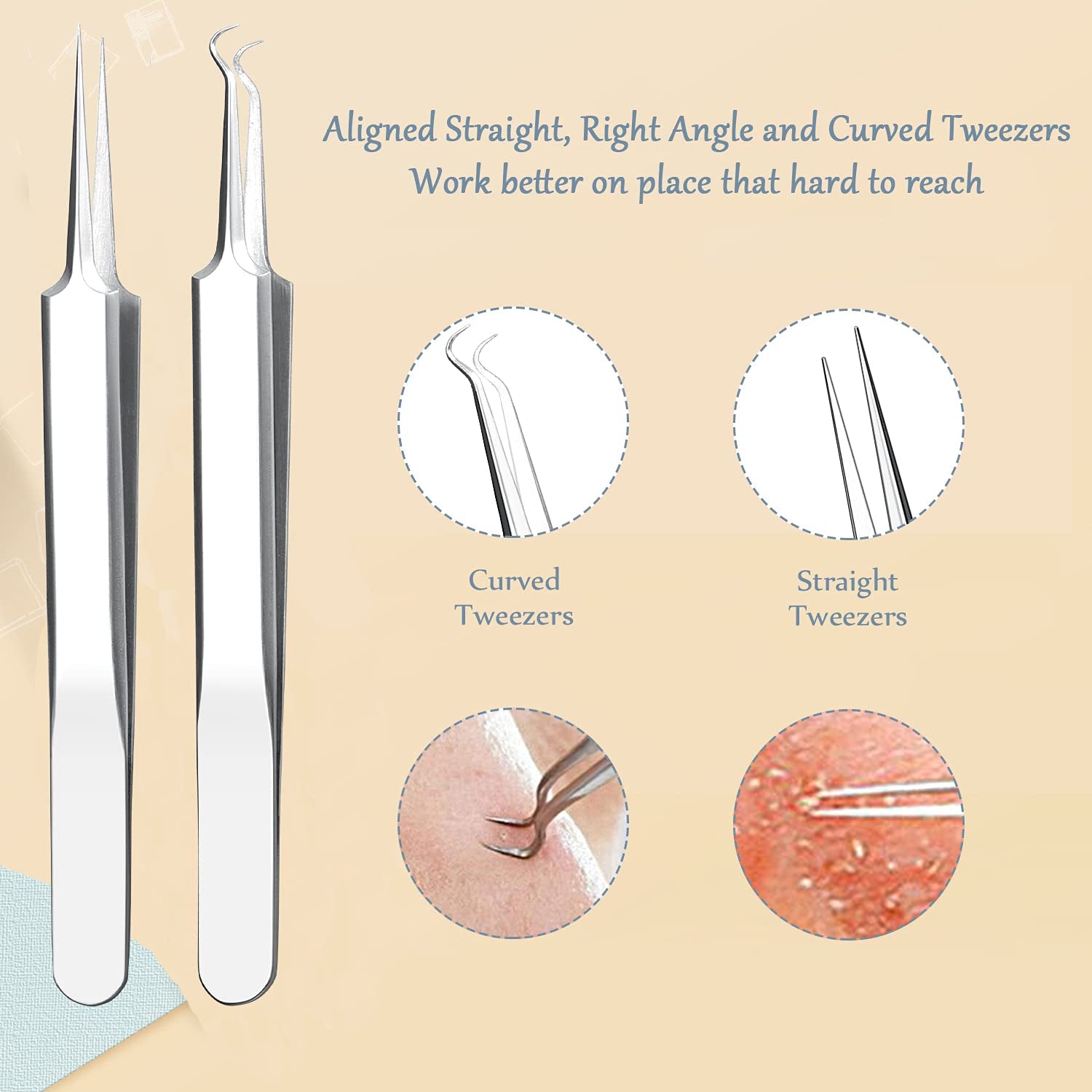 Blackhead Remover Pimple Popper Tool Kit, 6-In-1 Blackhead Comedone Acne Blemish Pimple Extractor Tool Kit Tweezers Kit Skin Care Tools for Face Health & Beauty > Personal Care > Cosmetics > Cosmetic Tools > Skin Care Tools SKINOSM   