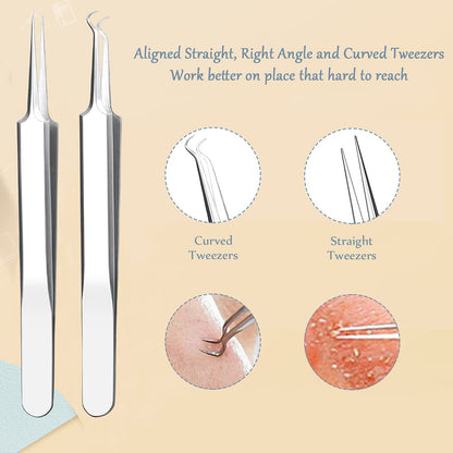 Blackhead Remover Pimple Popper Tool Kit, 6-In-1 Blackhead Comedone Acne Blemish Pimple Extractor Tool Kit Tweezers Kit Skin Care Tools for Face Health & Beauty > Personal Care > Cosmetics > Cosmetic Tools > Skin Care Tools SKINOSM   