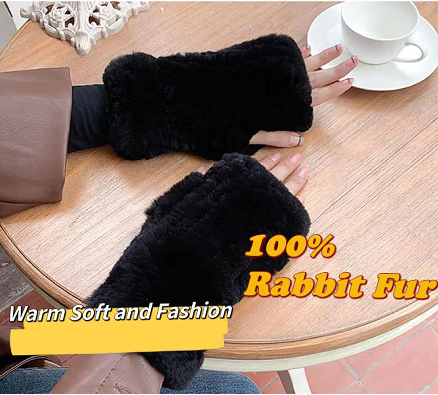 Forssils Real Rabbit Fur Gloves for Women Winter Furry Gloves Mittens Gloves Knitted Fingerless Gloves Apparel & Accessories > Clothing Accessories > Gloves & Mittens Forssils   