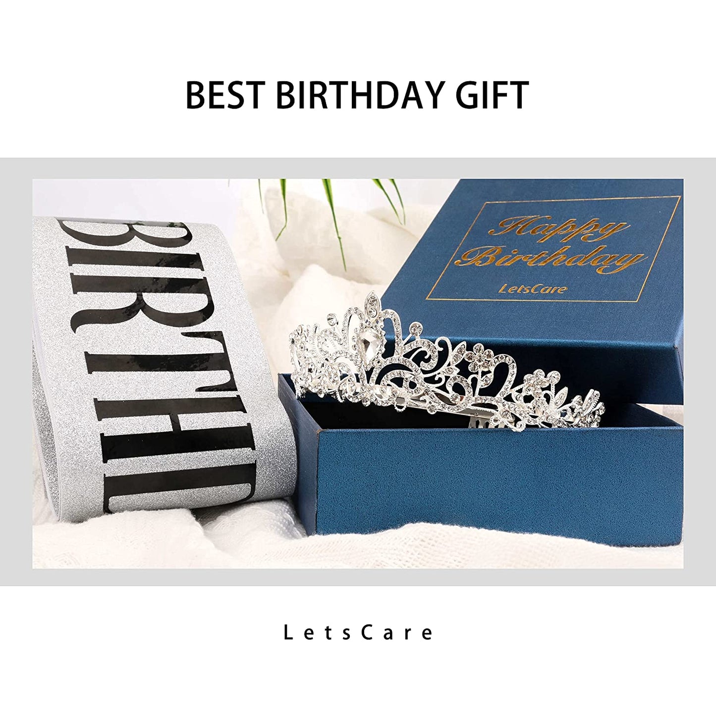 Birthday Girl Sash and Tiara for Women - LETSCARE Birthday Sash & Rhinestone Crown with Comb, Gift Kit for Birthday Decorations & Party Favors(Sliver) Apparel & Accessories > Clothing Accessories > Sashes LetsCare   