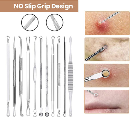 Dermated [16 Pack] Blackhead Remover Tools Pimple Popper Tool Kit | Stainless Steel Professional Pimple Extractor Tool Kit for Blackheads, Blemish, Comdone, Acne, Zit, and Whiteheads for Face & Nose Health & Beauty > Personal Care > Cosmetics > Cosmetic Tools > Skin Care Tools DERMATED   