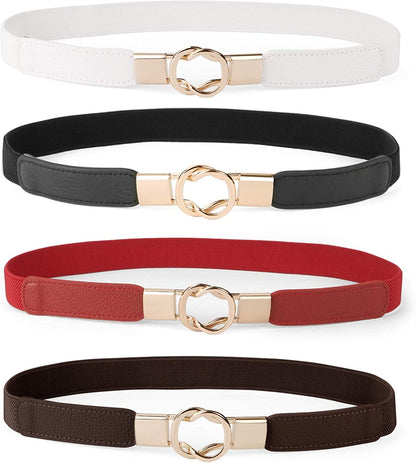 Women Skinny Belt for Dresses Retro Stretch Ladies Waist Belt plus Size Set of 4 Apparel & Accessories > Clothing Accessories > Belts WERFORU F-black+red+white+coffee Fits Waist 30"-42" 