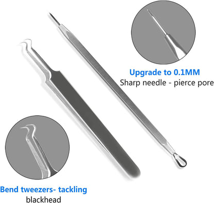 Vamotto Pimple Popper Tool Kit -10 Pcs Blackhead Remover Comedone Extractor Kit Blemish Remover for Acne Removal Kit for Whitehead Popping Zit Removing for Nose Face Tools with a Leather Bag Health & Beauty > Personal Care > Cosmetics > Cosmetic Tools > Skin Care Tools Boolink   