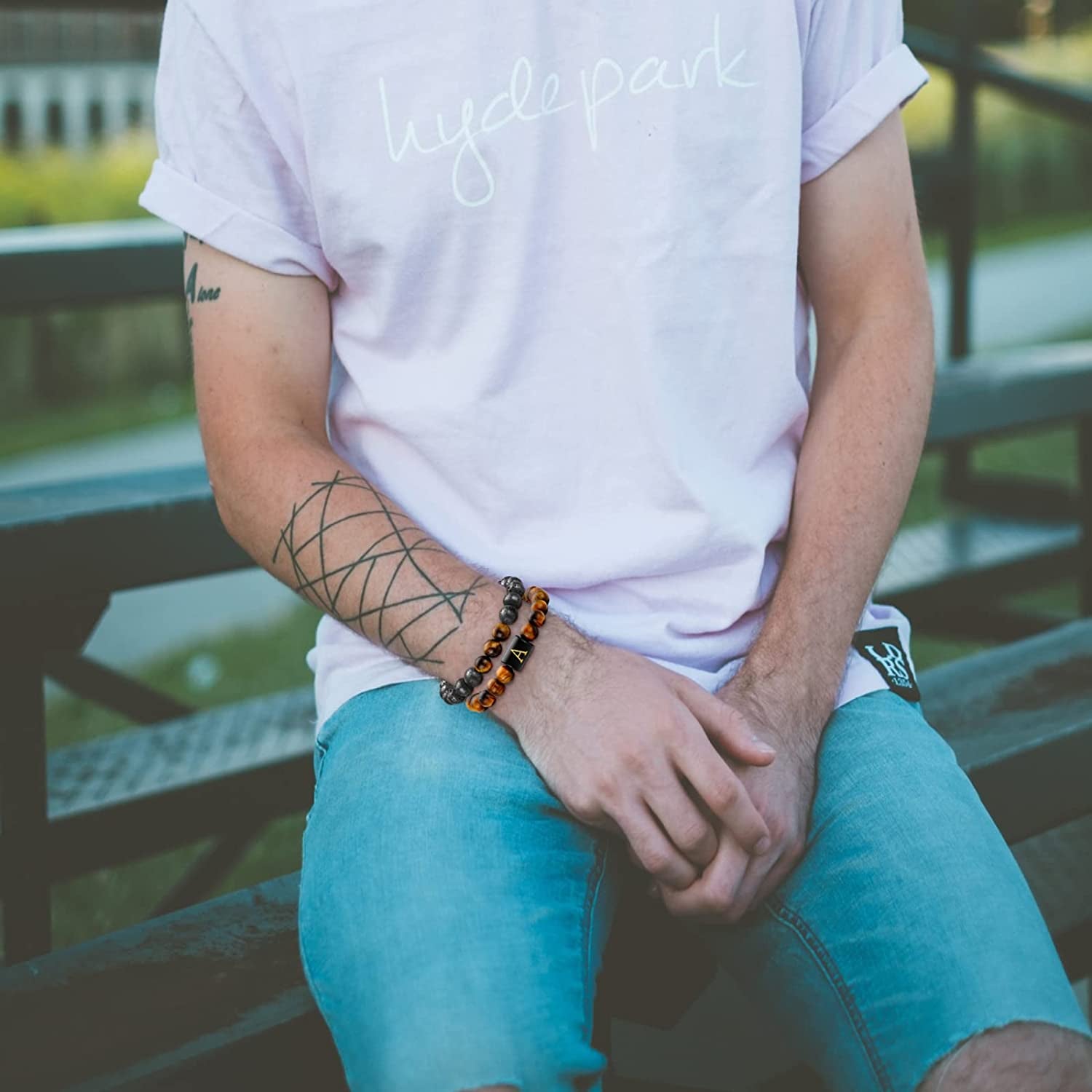 Lava Rock Bracelets for Men, 8Mm Tiger Eye Lava Rock Stone Mens Beaded Bracelets Men Bracelets Set Initial Bracelets for Men Adjustable Bracelet Jewelry Gifts for Men Father Boyfriends Husband Apparel & Accessories > Jewelry > Bracelets M MOOHAM   