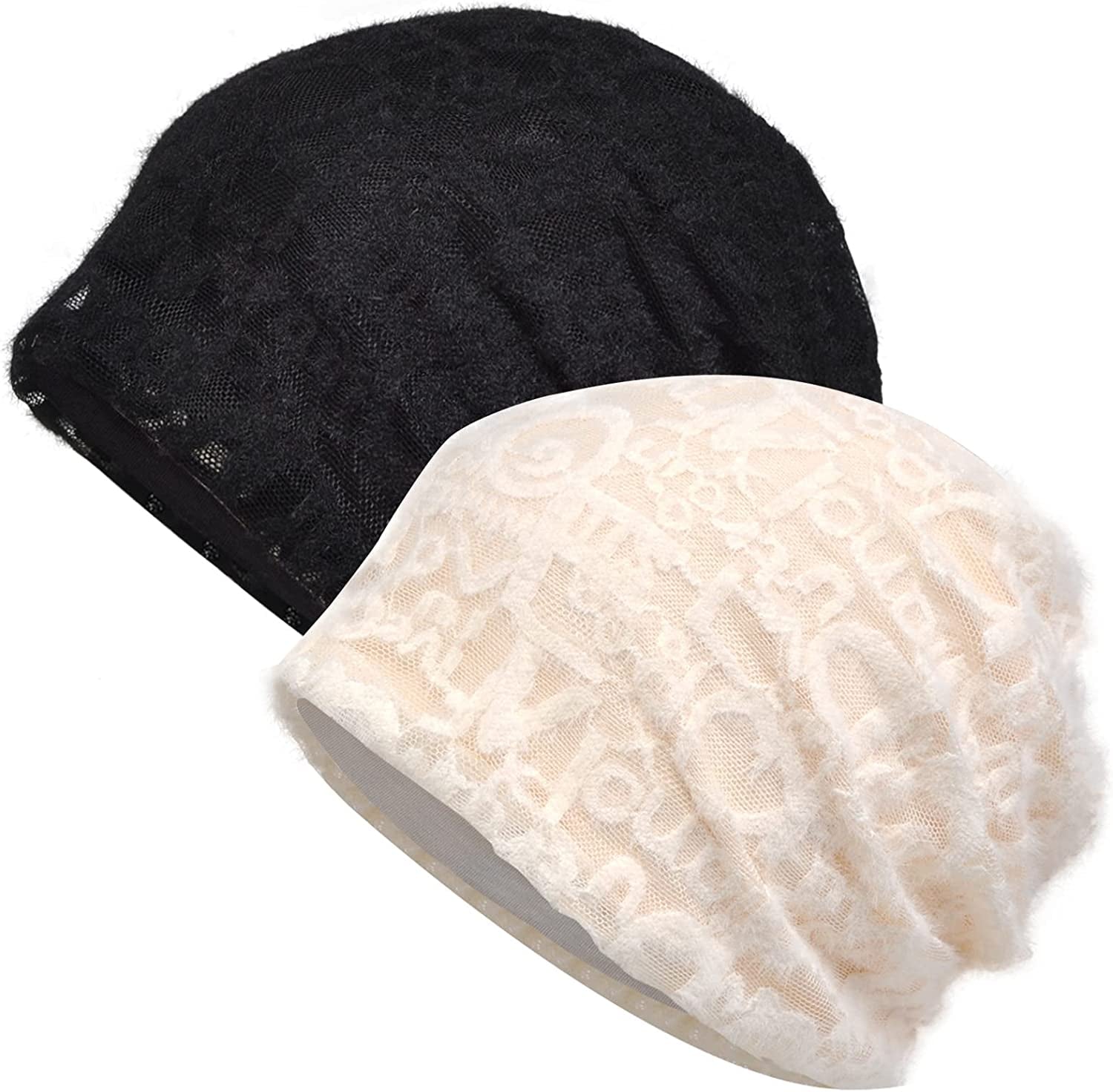Kayier Women'S Baggy Casual Chemo Beanie Cap Apparel & Accessories > Clothing Accessories > Headwear Kayier 2 Pack - Beige & Black  