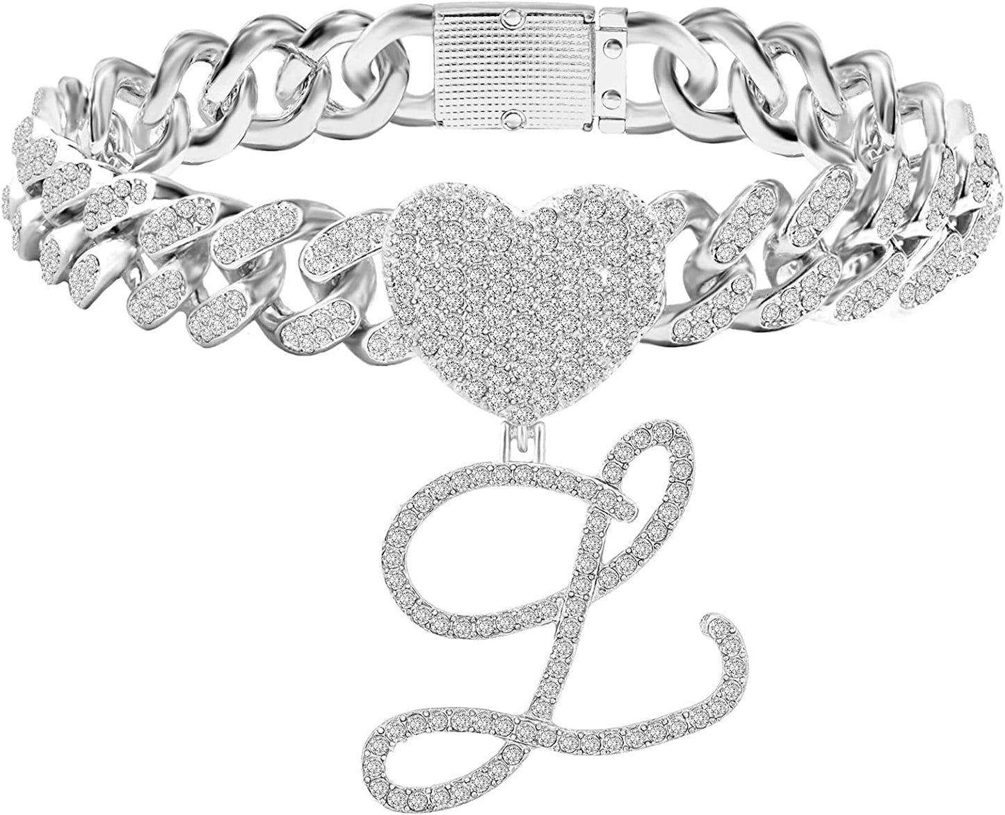 KKJTDS 13Mm Silver Cuban Link Anklets for Women Cursive Pendant Miami Cuban Link Chain Ankle Bracelets for Women Hip Hop Iced Out Letter Chain Anklet Apparel & Accessories > Jewelry > Anklets KKJTDS L  