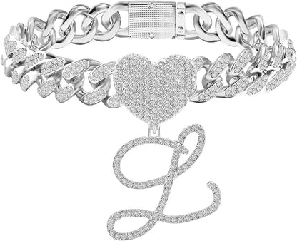KKJTDS 13Mm Silver Cuban Link Anklets for Women Cursive Pendant Miami Cuban Link Chain Ankle Bracelets for Women Hip Hop Iced Out Letter Chain Anklet Apparel & Accessories > Jewelry > Anklets KKJTDS L  