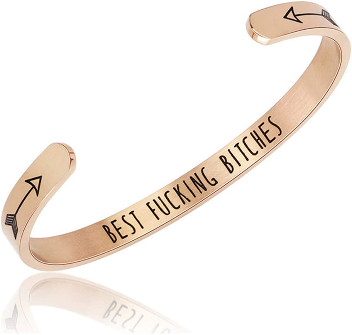 Inspirational Cuff Bracelets for Women Mantra Cuff Bangle Engraving Stainless Steel Funny Inspirational Jewelry Gifts for Best Friend, Sister, Mom, Daughter, Son, Niece Birthday Present Apparel & Accessories > Jewelry > Bracelets liforlove Best F##King Bitches - Rose Gold  