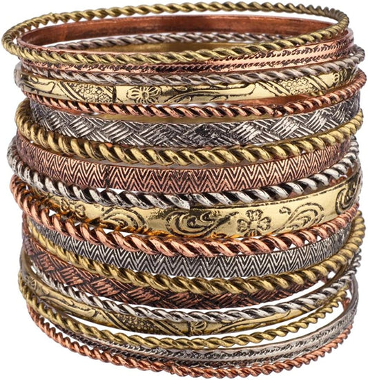 Lux Accessories Flower Mixed Metal Aztec Multi Bangle Set Apparel & Accessories > Jewelry > Bracelets LUX ACCESSORIES TRI-TONE  