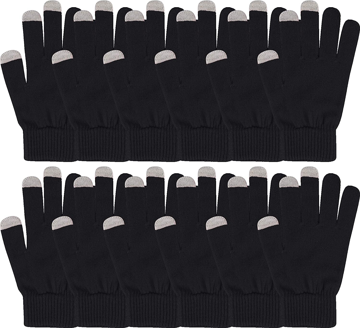 Winter Magic Gloves, 12 Pairs Stretchy Warm Knit Bulk Pack Mens Womens Apparel & Accessories > Clothing Accessories > Gloves & Mittens Winterlace 12 Pairs Touch Screen (Black)  