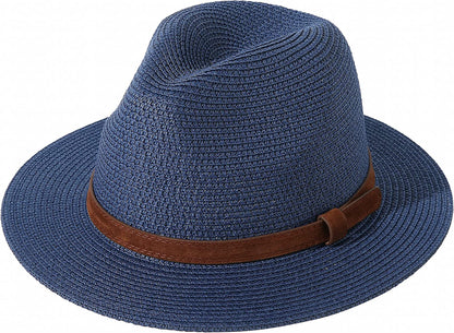 JOYEBUY Womens UPF50 Foldable Summer Straw Hat Wide Brim Fedora Sun Beach Hat Apparel & Accessories > Clothing Accessories > Hats JOYEBUY Y-brown Belt Navy  