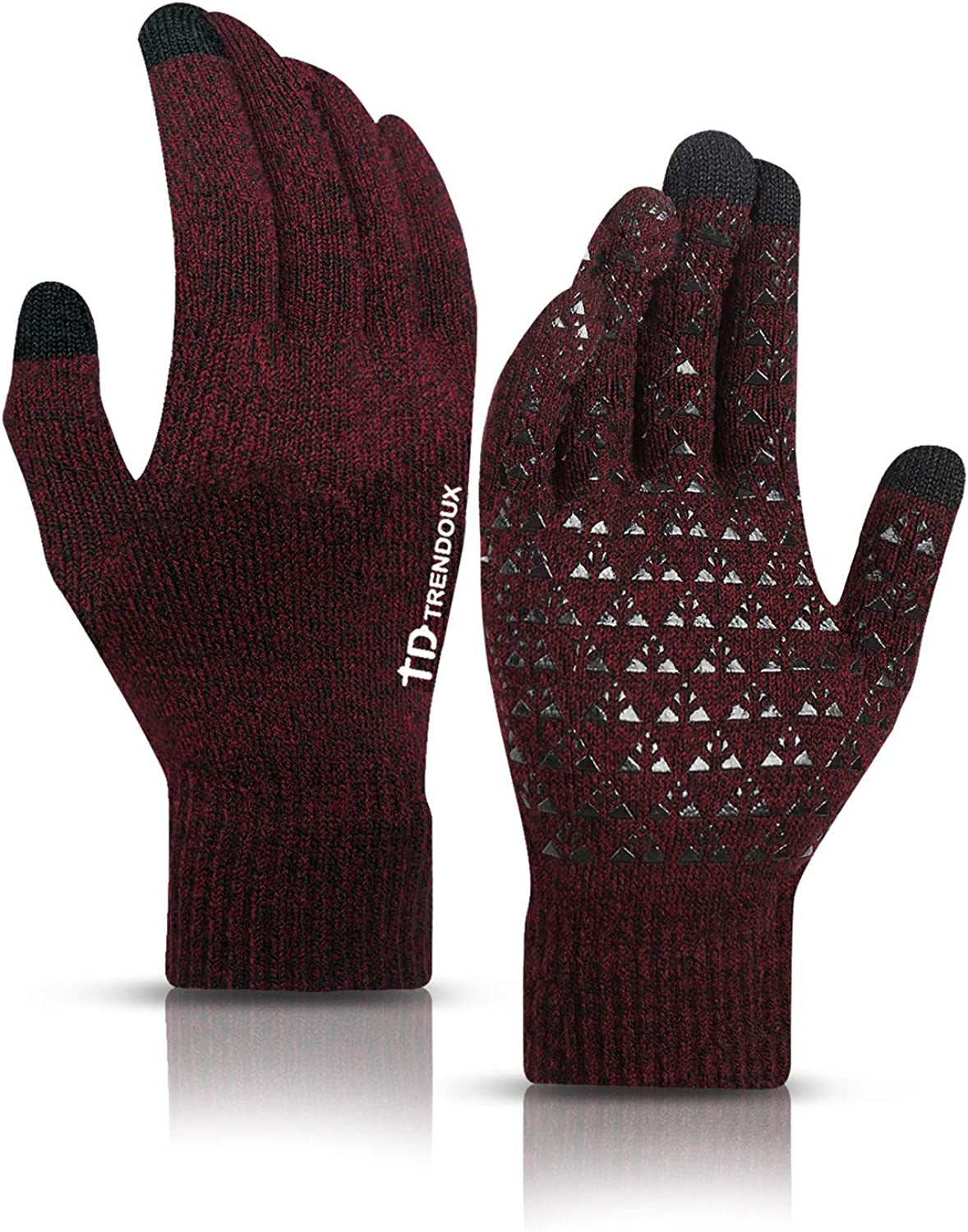 TRENDOUX Winter Gloves for Men Women - Upgraded Touch Screen Anti-Slip Silicone Gel - Elastic Cuff - Thermal Soft Knit Lining Apparel & Accessories > Clothing Accessories > Gloves & Mittens TRENDOUX Black Red Large 
