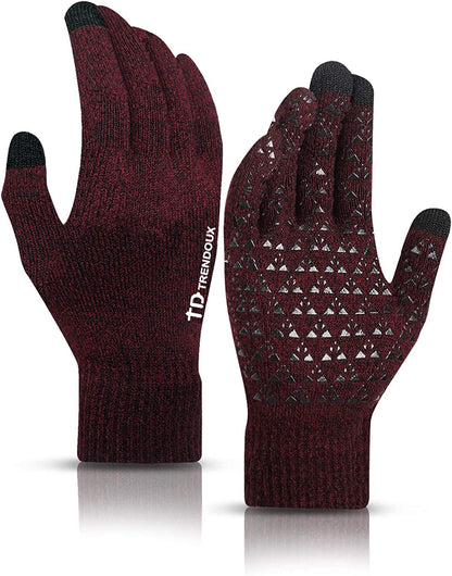 TRENDOUX Winter Gloves for Men Women - Upgraded Touch Screen Anti-Slip Silicone Gel - Elastic Cuff - Thermal Soft Knit Lining Apparel & Accessories > Clothing Accessories > Gloves & Mittens TRENDOUX Black Red Large 