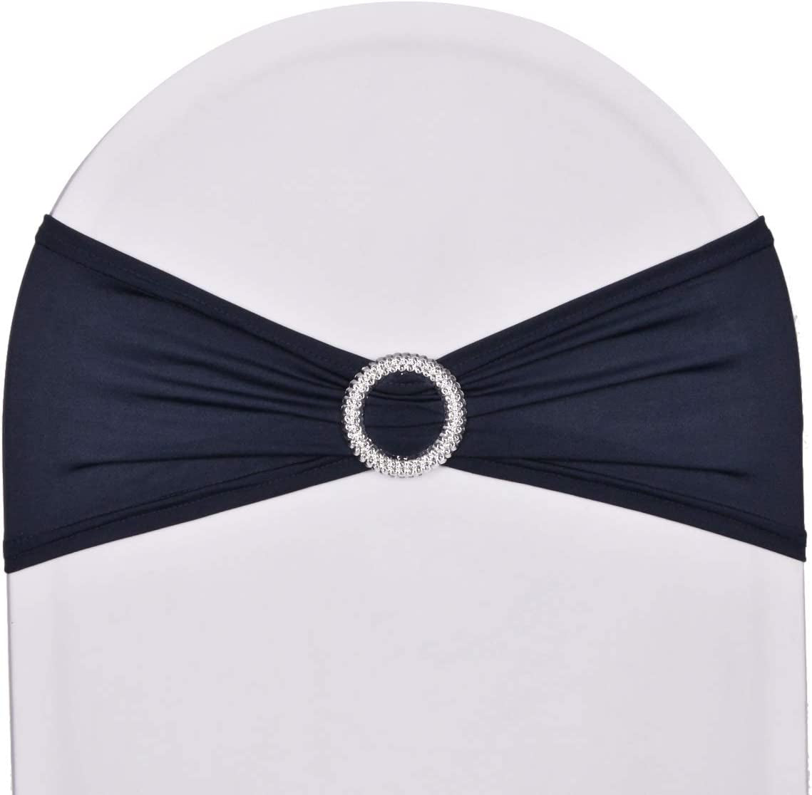 Sweeteasy 50Pcs Metallic Silver Spandex Chair Sashes, Durable Workmanship,Stretch Bows with Buckle Stretchable for Christmas Wedding Party Banquet Event Baby Shower Birthday Celebration Decoration Apparel & Accessories > Clothing Accessories > Sashes SweetEasy Navy Blue 10PCS 