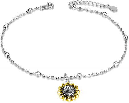 ONEFINITY Beads Anklet Sterling Silver Dragonfly/Sunflower/Sloth/Otter/Butterfly Ankle Bracelets Jewelry for Women Girls Gifts Apparel & Accessories > Jewelry > Anklets ONEFINITY gold sunflower beads anklet  