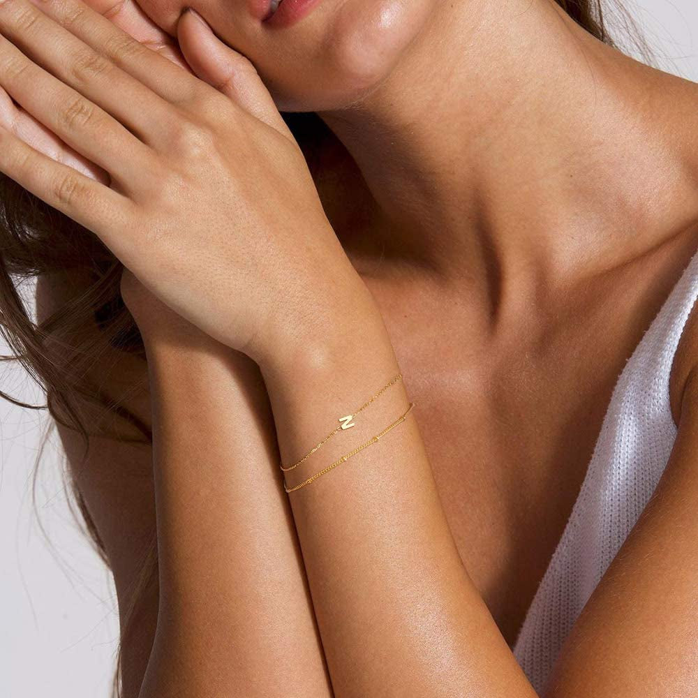 Dainty Gold Initial Bracelets for Women, 14K Gold Plated Dainty Personalized Gold Bracelets Initial Bracelets for Women Teen Girls Jewelry Chain Bracelets for Kids Toddler Little Girls Jewelry Gifts Apparel & Accessories > Jewelry > Bracelets M MOOHAM   