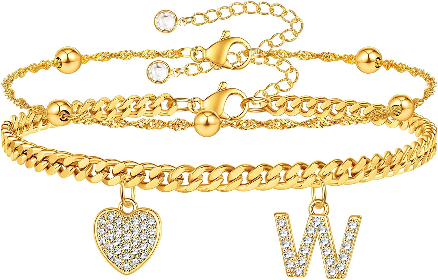 Gold Ankle Bracelets for Women 14K Gold Plated Heart Initial Cuban Link Anklets for Women Charm Gold Anklet for Women Summer Bracelets for Teen Girls Women Anklets Jewelry Apparel & Accessories > Jewelry > Anklets BRIJEWLIC W  