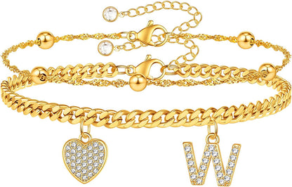 Gold Ankle Bracelets for Women 14K Gold Plated Heart Initial Cuban Link Anklets for Women Charm Gold Anklet for Women Summer Bracelets for Teen Girls Women Anklets Jewelry Apparel & Accessories > Jewelry > Anklets BRIJEWLIC W  