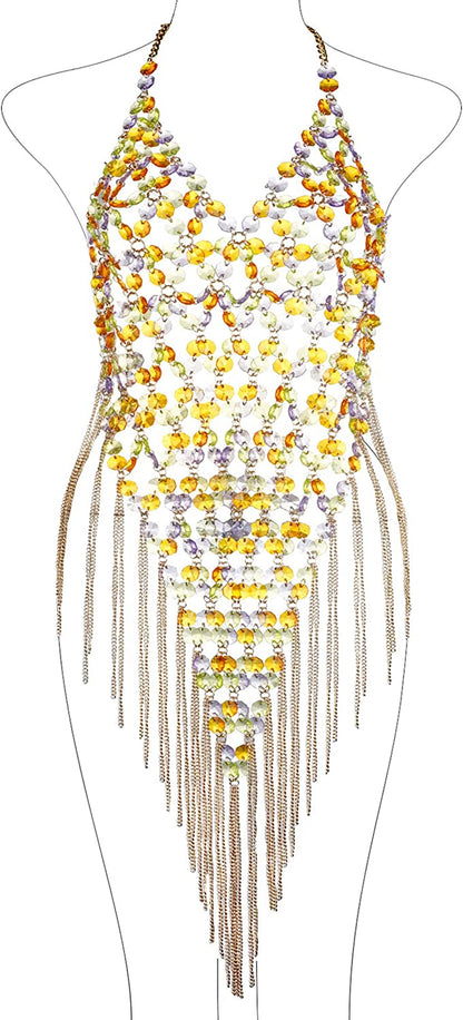 Ccbodily Crystal Body Chain Dress - Boho Layered Body Waist Belly Chain Skirt Festival Jewelry for Women Apparel & Accessories > Jewelry > Body Jewelry CCbodily 170-RAINBOW  