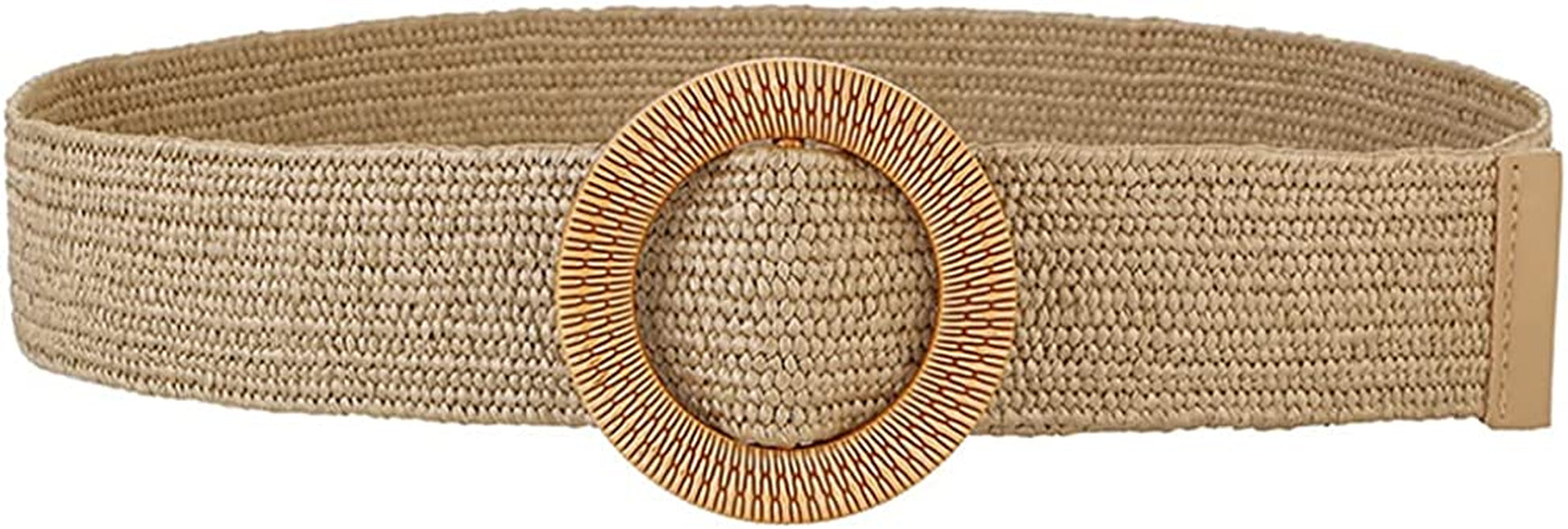 Women Skinny Dress Belt, Fashion Straw Woven Elastic Stretch Waist Band Wood Buckle Belt Apparel & Accessories > Clothing Accessories > Belts YUCFOREN Type 2-khaki Waist below 45" 