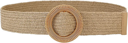 Women Skinny Dress Belt, Fashion Straw Woven Elastic Stretch Waist Band Wood Buckle Belt Apparel & Accessories > Clothing Accessories > Belts YUCFOREN Type 2-khaki Waist below 45" 