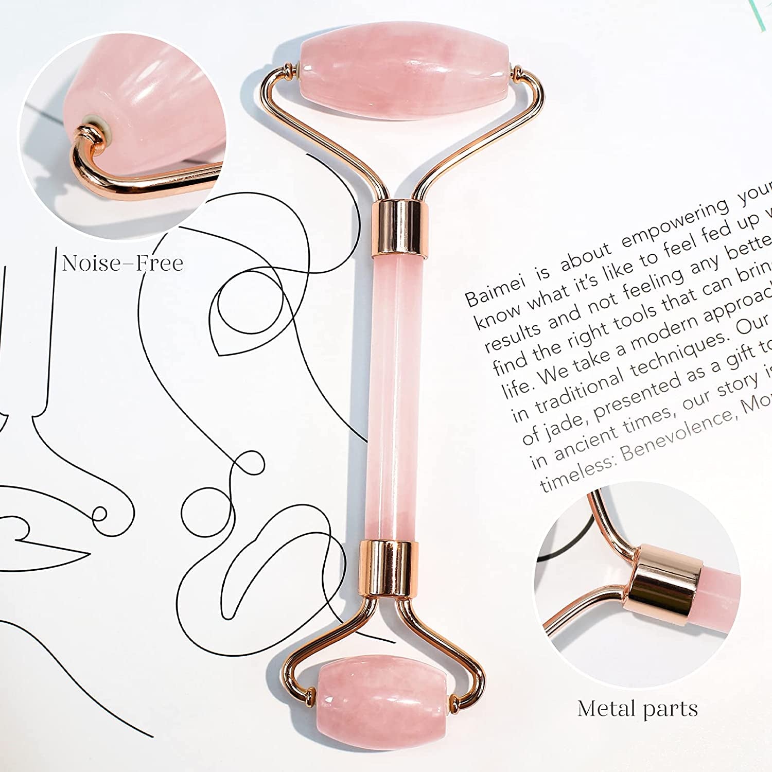 Jade Roller & Gua Sha, Face Roller, Facial Beauty Roller Skin Care Tools, BAIMEI Rose Quartz Massager for Face, Eyes, Neck, Body Muscle Relaxing and Relieve Fine Lines and Wrinkles Health & Beauty > Personal Care > Cosmetics > Cosmetic Tools > Skin Care Tools BAIMEI   