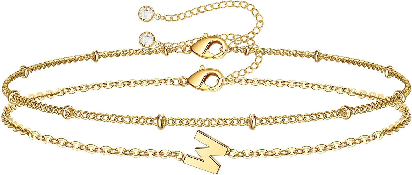 Dainty Gold Initial Bracelets for Women, 14K Gold Plated Dainty Personalized Gold Bracelets Initial Bracelets for Women Teen Girls Jewelry Chain Bracelets for Kids Toddler Little Girls Jewelry Gifts Apparel & Accessories > Jewelry > Bracelets M MOOHAM W  