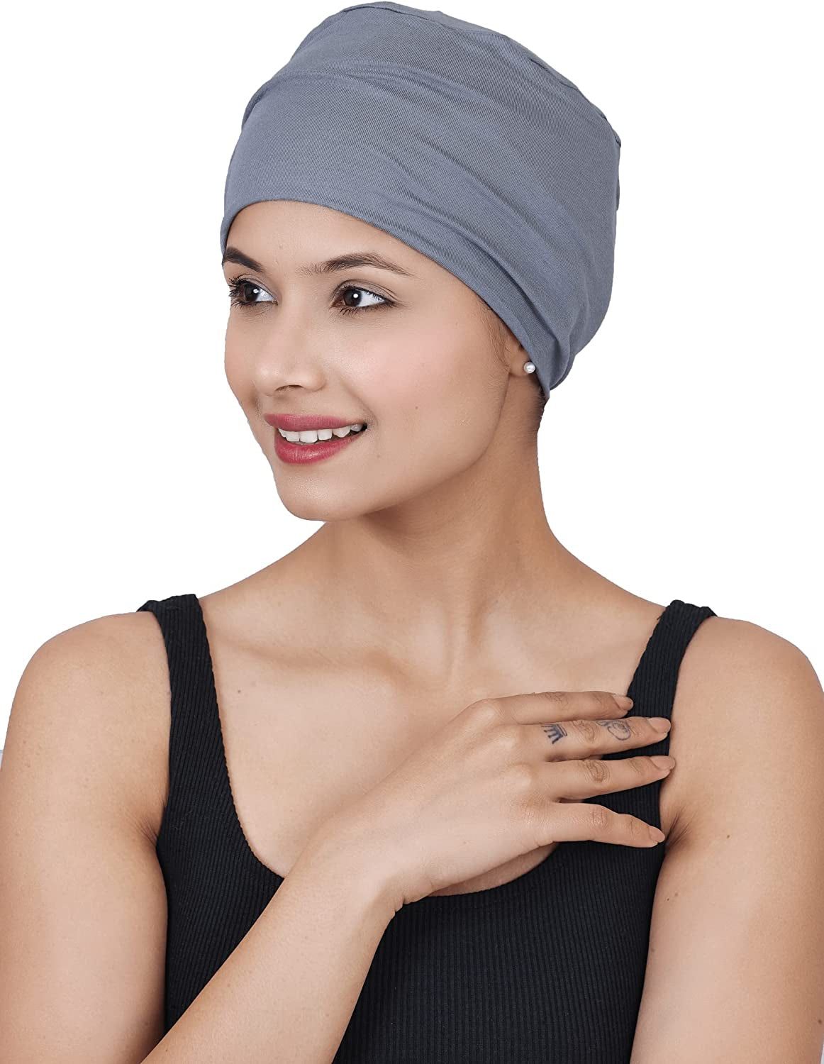 SAKUCHI Chemo Hats Solid Sleep Cap Women'S Bamboo Soft Headwear Cancer Cap Apparel & Accessories > Clothing Accessories > Headwear SAKUCHI Grey  