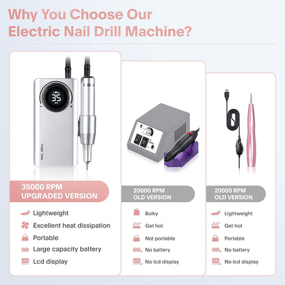 Professional Electric Nail Drill Machine, Portable Rechargeable 35000RPM Nail Drill for Acrylic Gel Nails, Manicure Pedicure Polishing Shape Tools for Home and Salon Use Health & Beauty > Personal Care > Cosmetics > Cosmetic Tools > Nail Tools Caattiilaa   