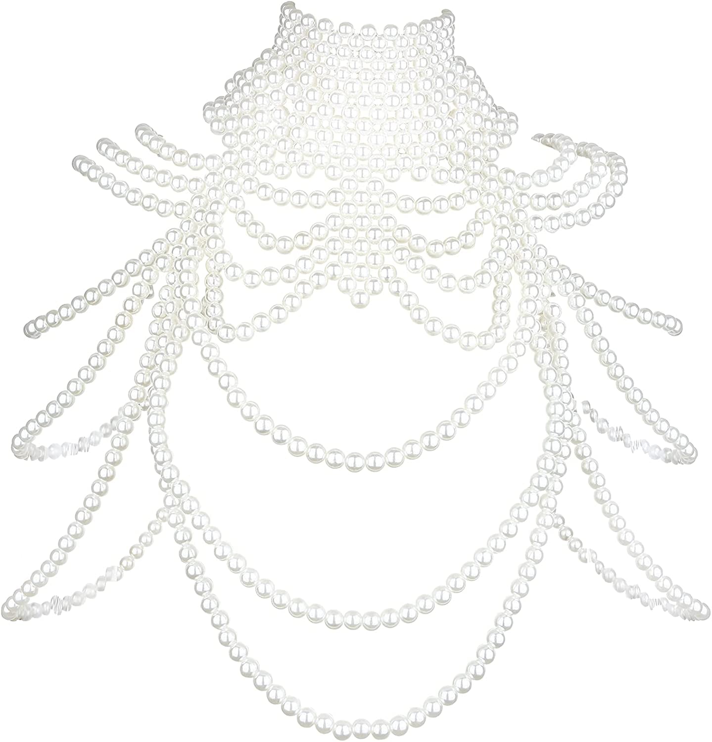 Azazccm Pearl Body Chain-Fashion Pearl Shoulder Necklace for Women,Party, Wedding, Photo Shoot, Adjustable Pearl Body Jewelry Apparel & Accessories > Jewelry > Body Jewelry Azazccm Pearls-3  