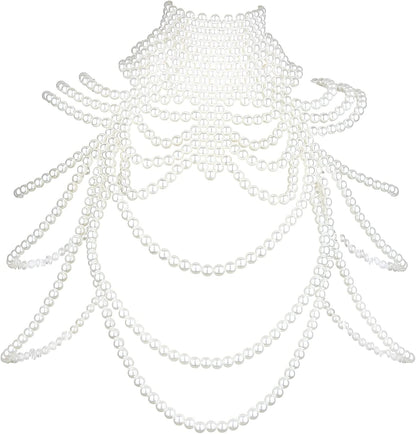 Azazccm Pearl Body Chain-Fashion Pearl Shoulder Necklace for Women,Party, Wedding, Photo Shoot, Adjustable Pearl Body Jewelry Apparel & Accessories > Jewelry > Body Jewelry Azazccm Pearls-3  