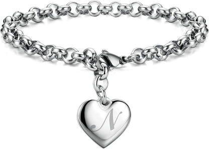 Heart Initial Charm Bracelets for Teen Girls Letters Alphabet Bracelet Jewelry for Girls Gifts for Teenage Girls Apparel & Accessories > Jewelry > Bracelets Monily N  