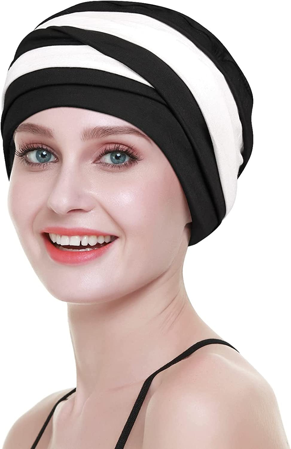 Slip-On Lightweight Chemo Turbans for Women Hair Loss-Breathable Bamboo Apparel & Accessories > Clothing Accessories > Headwear FocusCare Black White  