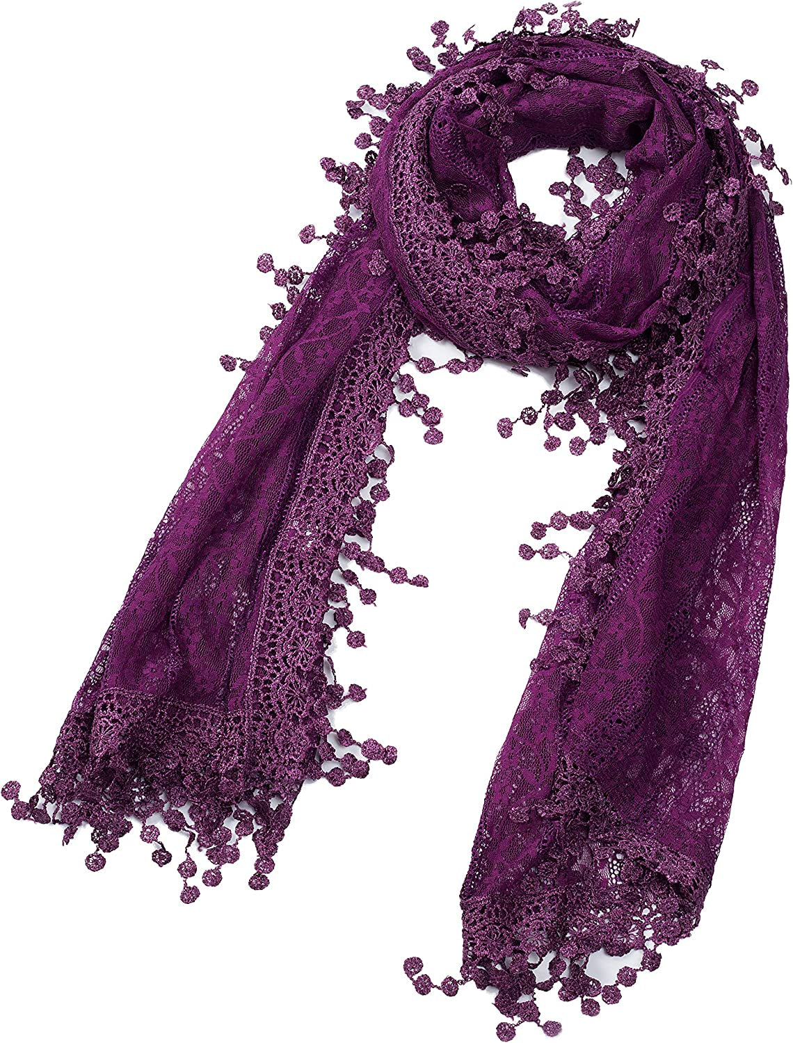 Cindy and Wendy Lightweight Soft Leaf Lace Fringes Scarf Shawl for Women Apparel & Accessories > Clothing Accessories > Scarves & Shawls Cindy and Wendy Purple-2  