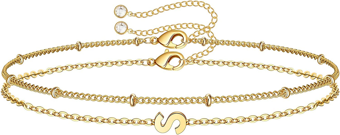 Dainty Gold Initial Bracelets for Women, 14K Gold Plated Dainty Personalized Gold Bracelets Initial Bracelets for Women Teen Girls Jewelry Chain Bracelets for Kids Toddler Little Girls Jewelry Gifts Apparel & Accessories > Jewelry > Bracelets M MOOHAM S  