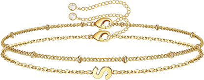 Dainty Gold Initial Bracelets for Women, 14K Gold Plated Dainty Personalized Gold Bracelets Initial Bracelets for Women Teen Girls Jewelry Chain Bracelets for Kids Toddler Little Girls Jewelry Gifts Apparel & Accessories > Jewelry > Bracelets M MOOHAM S  