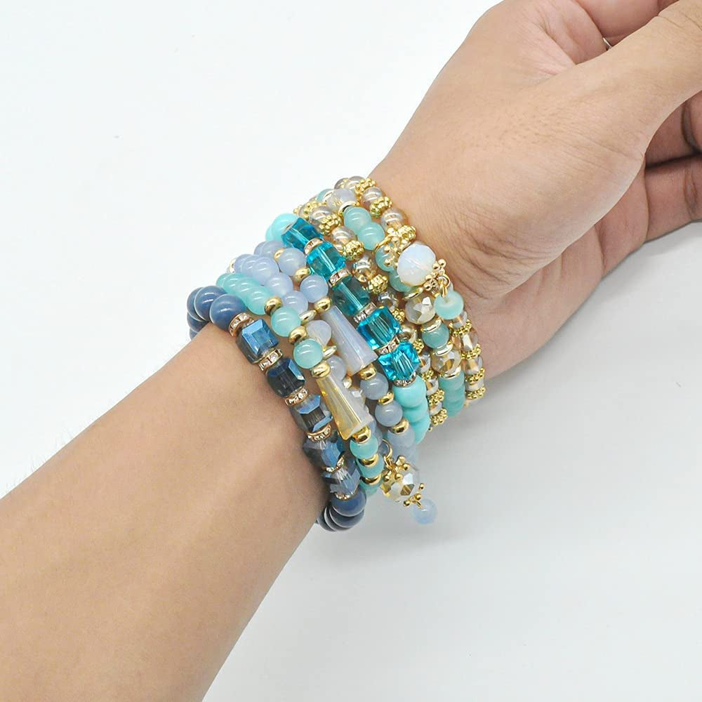 Bohemian Bracelet Sets for Women - 6 Sets Stackable Stretch Bracelets Multi-Color Boho Jewelry for Women Hippie Bracelets Dainty Jewelry Best Friend Gift Apparel & Accessories > Jewelry > Bracelets VONRU   