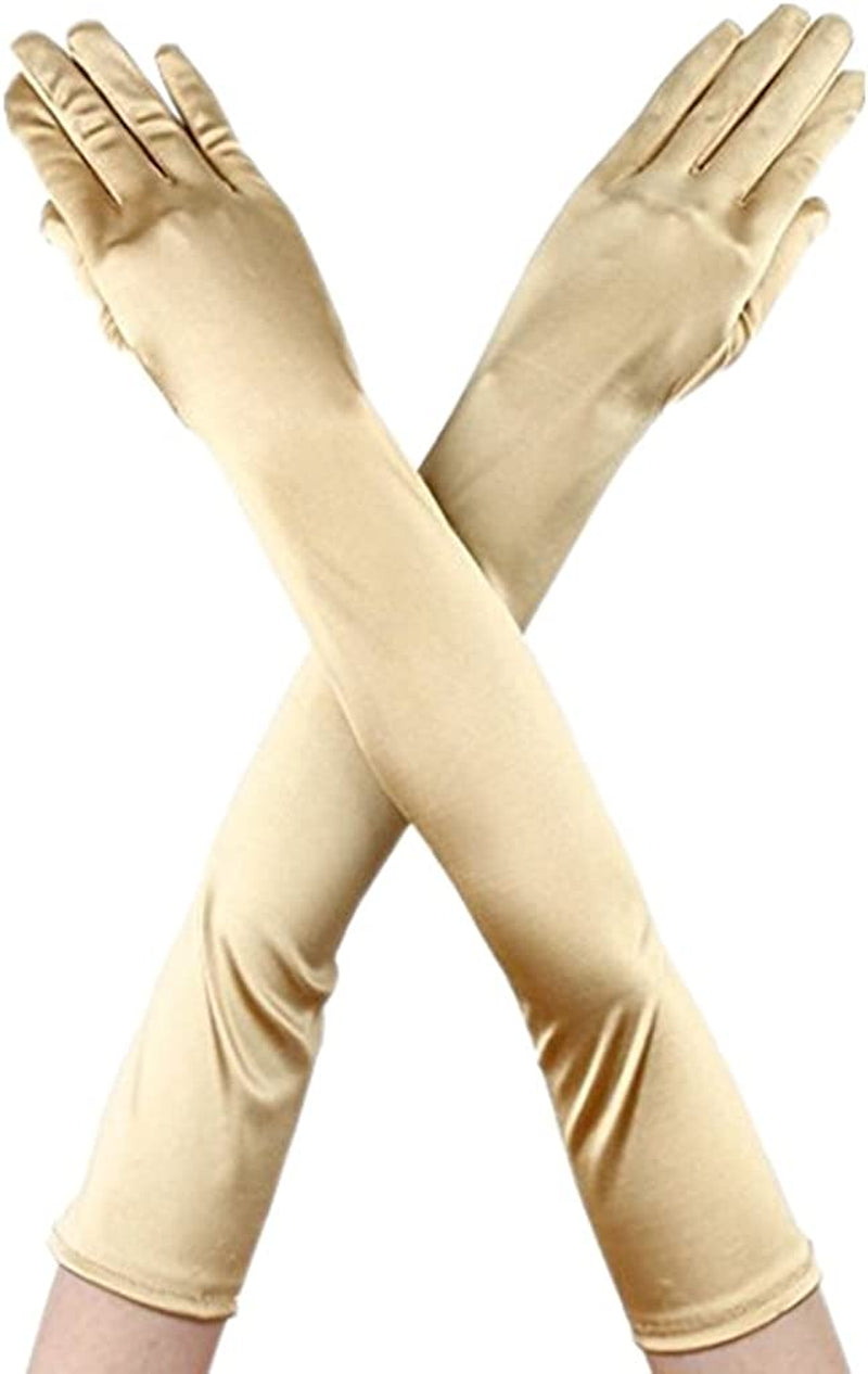 Dreamhigh Womens 22 " Finger Mittens over Elbow Long Black /White Evening Gloves Apparel & Accessories > Clothing Accessories > Gloves & Mittens DreamHigh Champagne  