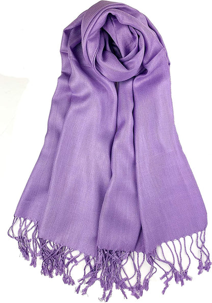 Plum Feathers Premium Solid Color and Metallic Fashion Scarf, Womens Pashmina Shawl Wrap with Fringes Apparel & Accessories > Clothing Accessories > Scarves & Shawls Plum Feathers Lavender  