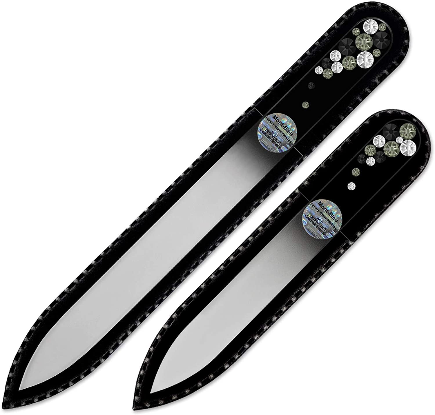 Best Gifts for Women - Mont Bleu Set of 2 Glass Nail Files Hand Decorated with Crystals - Handmade Gifts - Nail Filer Kit - Excellent Nail Filing Tools - Washable Nail Files Health & Beauty > Personal Care > Cosmetics > Cosmetic Tools > Nail Tools Mont Bleu Black Diamond  