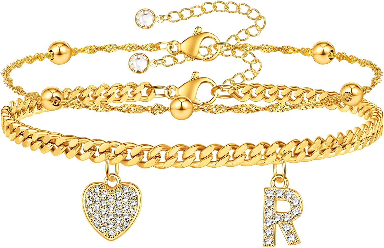 Gold Ankle Bracelets for Women 14K Gold Plated Heart Initial Cuban Link Anklets for Women Charm Gold Anklet for Women Summer Bracelets for Teen Girls Women Anklets Jewelry Apparel & Accessories > Jewelry > Anklets BRIJEWLIC R  