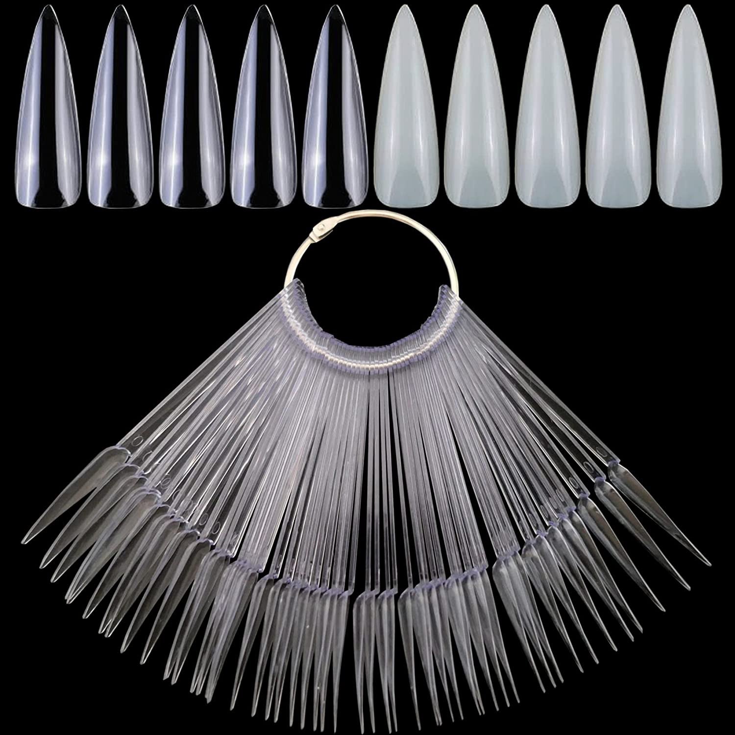 Loveourhome 150Pc Long Coffin Nail Swatch Sticks Vanish Polish Color Design Display Stick Tips Ballerina Sample Tester Sticks Nails Art Practice Tools with Rings Health & Beauty > Personal Care > Cosmetics > Cosmetic Tools > Nail Tools LoveOurHome Stiletto  