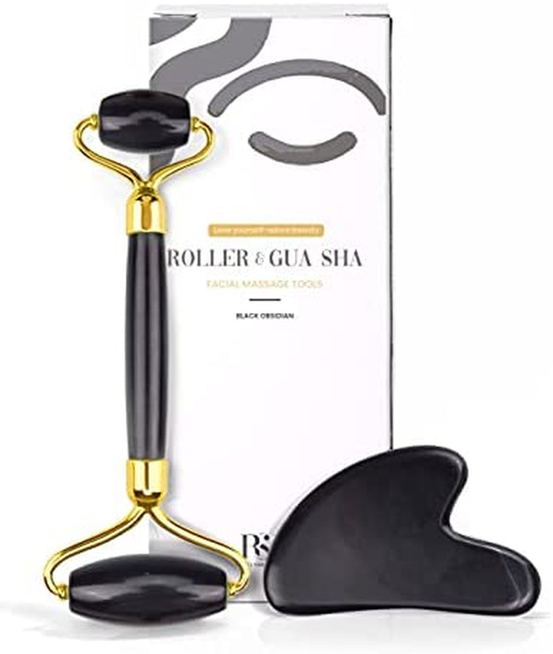 Gua Sha & Face Roller Jade Roller for Face - Natural Healing Crystal Self Care Gifts for Women - Facial Skin Care Tools Muscle Roller Massager Relaxing Relieve Wrinkles (Green) Health & Beauty > Personal Care > Cosmetics > Cosmetic Tools > Skin Care Tools ROSELYNBOUTIQUE Black  